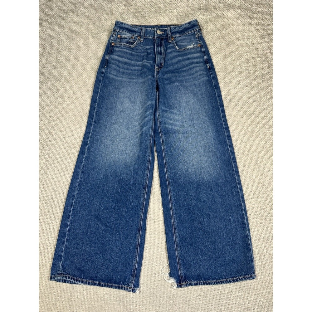 American Eagle Jeans 00 26x27 Strigid Super High Rise Baggy Wide Leg Ankle Raw